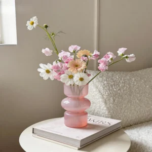Random Optic Color Glass Vase Golden Rim